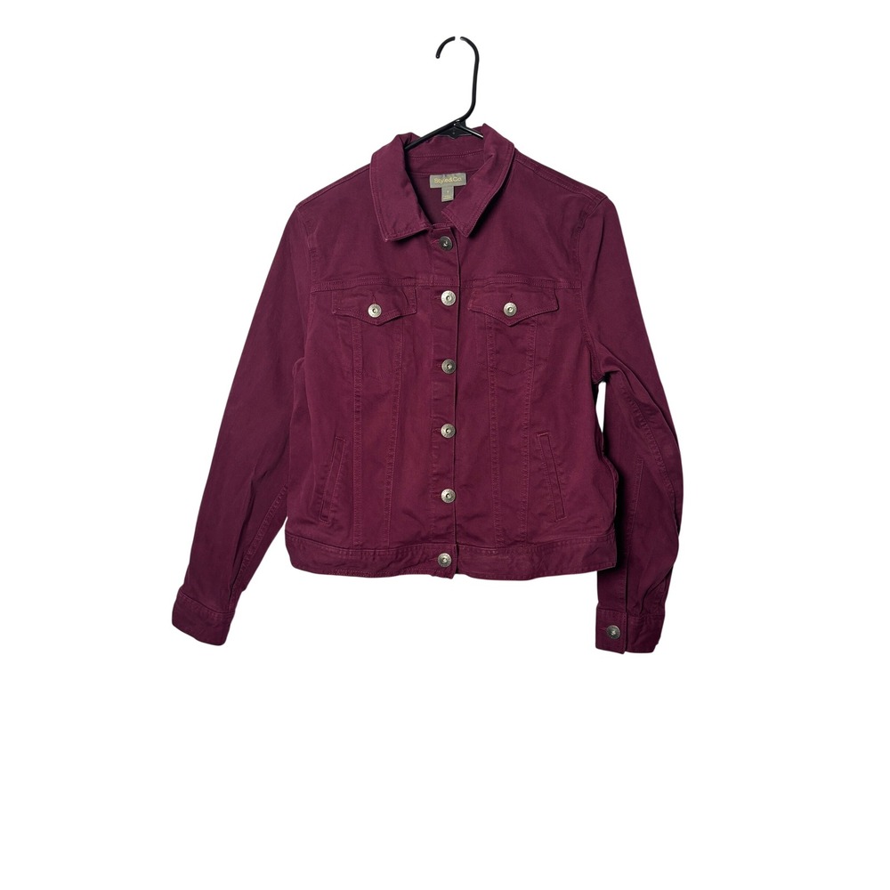 Style & Co Women Trucker Jacket S Purple Berry Stretch Cotton Classic Casual